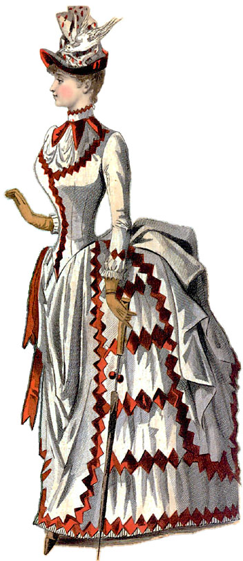 Bustle dress from mid-1880s exaggerates buttocks