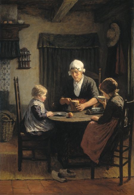 Grandmother and two daughters eating