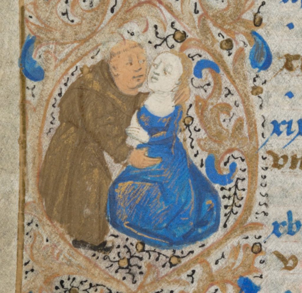 monk embracing woman