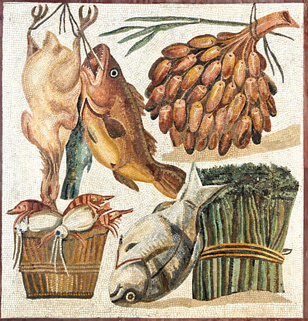 second-century mosaic of Roman food