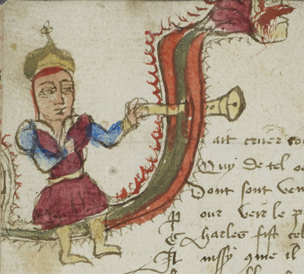 leading figure: decorated initial in medieval manuscript
