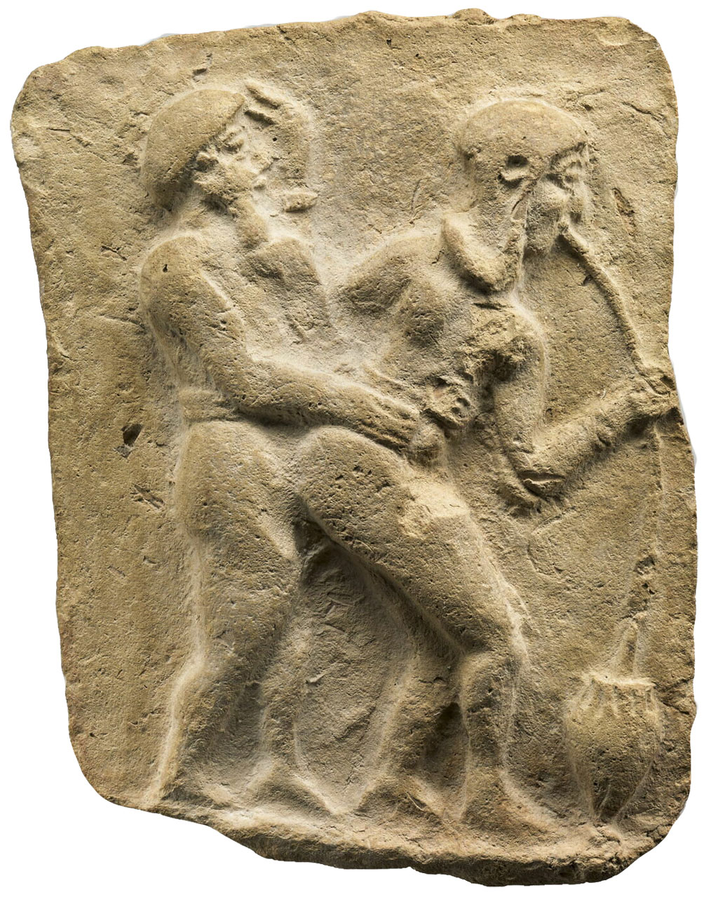 Old Babylonian plaque: man from behind sexually penetrating woman drinking beer. She affectionately strokes his face. 