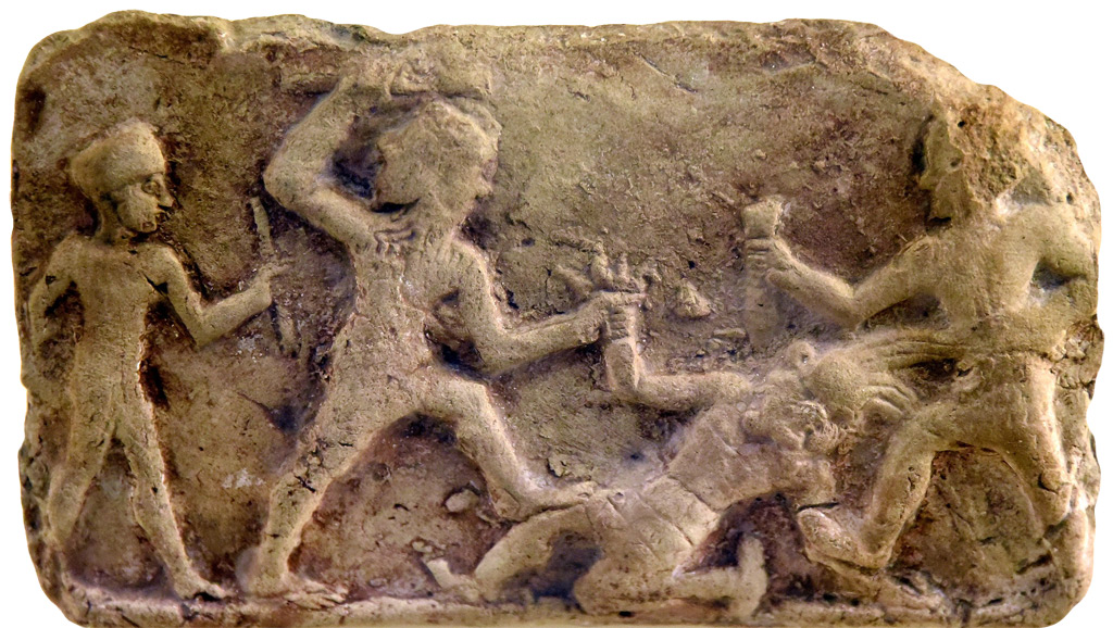 Gilgamesh and Enkidu slay Humbaba, guardian of the Cedar Forest